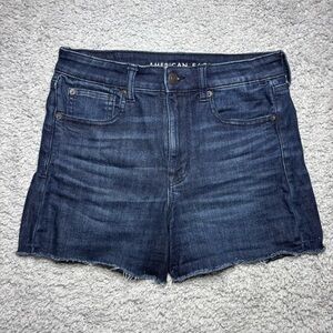 American Eagle Shorts Womens 6 Super Hi Rise Shortie Stretch Dark Wash Raw Hem